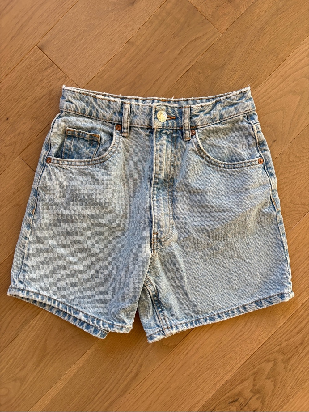 Zara Light Blue High-Rise Denim Shorts